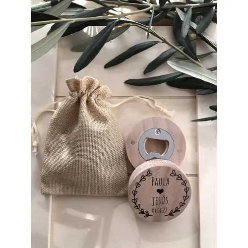 Décapsuleur Magnétique Bambou Personnalisé avec Pochette