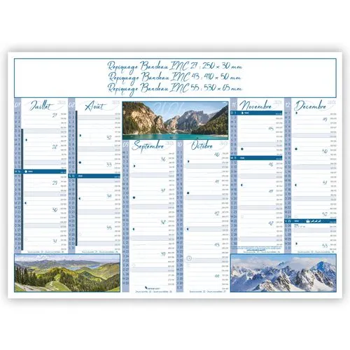 Calendrier bancaire Montagnes 2026 personnalisable - 3 formats