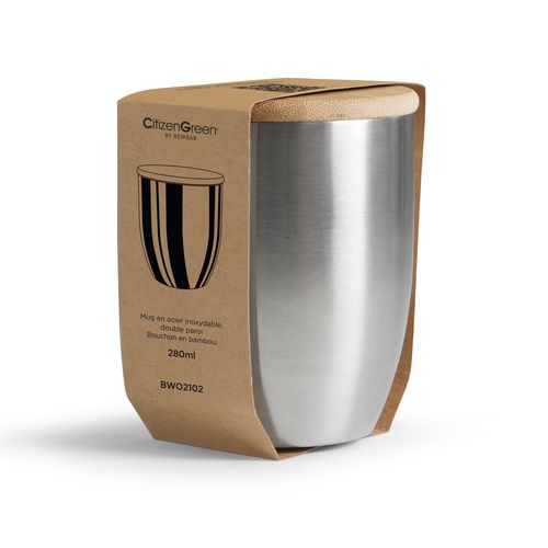 Mug Isotherme 280ml Double Paroi - Couvercle Bambou Personnalisable
