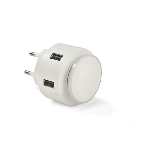 Chargeur secteur double USB avec veilleuse personnalisable