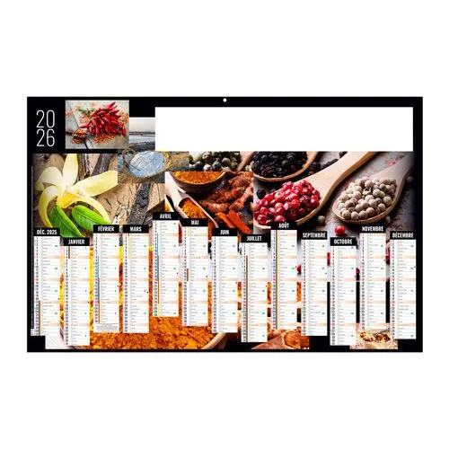 CONDIMENTS 2026 - MAXI 650 x 405 mm - LEGER 400G - DOS CUISINE - SANS MARQUAGE - 1 TROU EN TETE