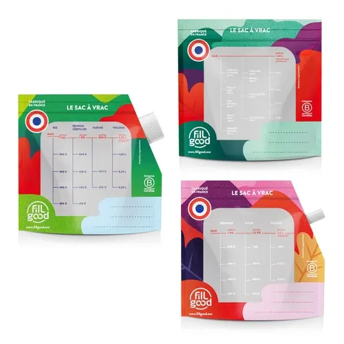 Lot de 3 Sacs à Vrac Doseurs Réutilisables Personnalisables