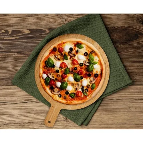 Planche à pizza ronde en bambou personnalisable avec poignée