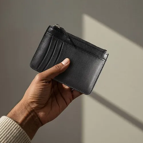 Porte-Cartes en Cuir Véritable avec Porte-Monnaie Zippé Personnalisable