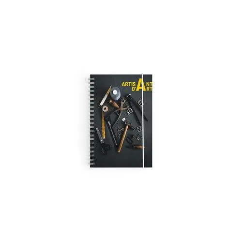 CARNET SPIRALE COUVERTURE SOUPLE - MAXI 210 x 297 mm - COUVERTURE 380g SATIMAT AVEC PELLICULAGE BRILLANT PAGE 1 ET 4 - BLOC DE 50 FEUILLES 80g OFFSET - SANS IMPRESSION - SPIRALE BLANCHE - A GAUCHE