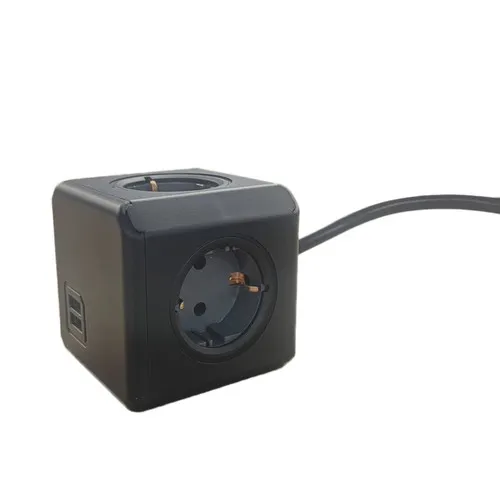 Multiprise 4 Prises + 2 USB Personnalisable avec Câble 1,5m - Noir