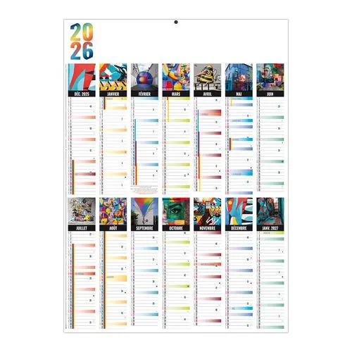 PLANNING MURAL COLOR 2026 - XXL 500X700 MM LEGER 400G - RECTO SEUL - SANS MARQUAGE