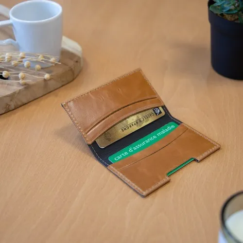 PORTE-CARTES FOLIO AVEC OU SANS ANTI-RFID EN CUIR VERITABLE MARRON CLAIR - MADE IN EUROPE