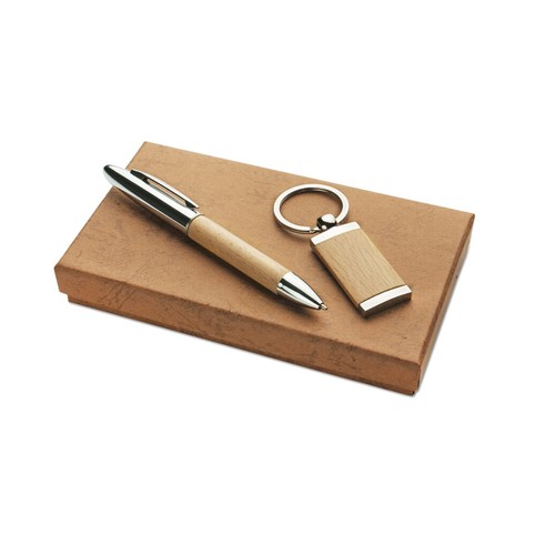 Coffret Cadeau d'Affaires Bois et Métal - Stylo et Porte-clés