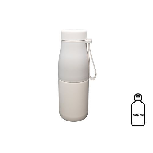 Bouteille isotherme 400 ml avec filtre à thé et tasse - Beige
