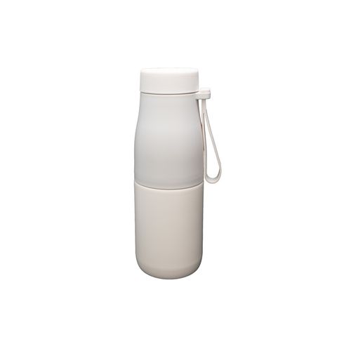 Bouteille isotherme 400 ml avec filtre à thé et tasse - Beige