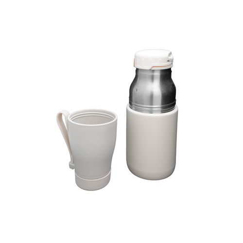Bouteille isotherme 400 ml avec filtre à thé et tasse - Beige