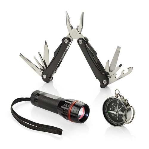 Coffret Voyage 3 en 1 : Lampe LED, Outil Multifonction & Boussole