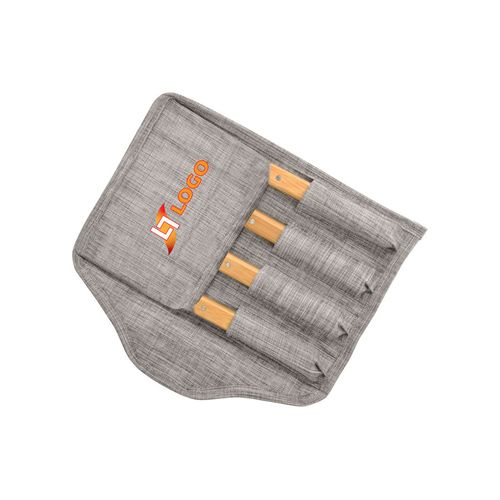 Set 4 Couteaux de Table Bambou et Acier - Pochette RPET Personnalisable