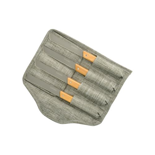 Set 4 Couteaux de Table Bambou et Acier - Pochette RPET Personnalisable