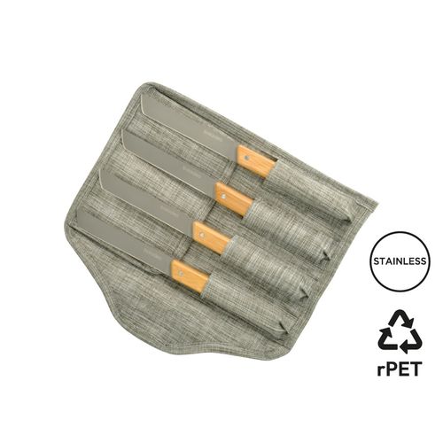 Set 4 Couteaux de Table Bambou et Acier - Pochette RPET Personnalisable