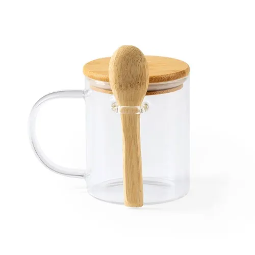 Mug Céramique Givrée 350ml - Couvercle et Poignée Bambou