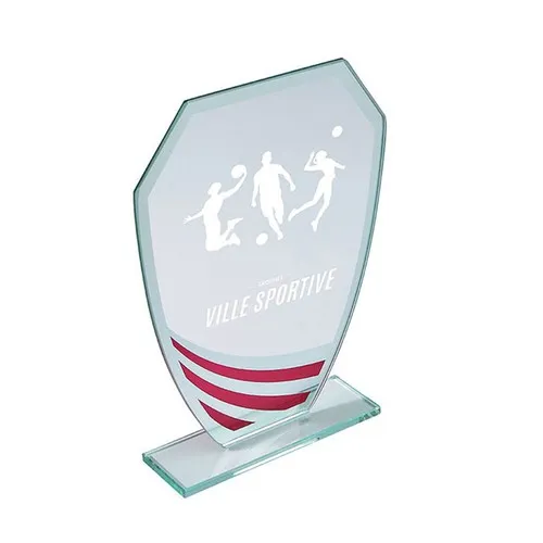 Trophée en Verre Personnalisable avec Décor Rouge - 3 Tailles