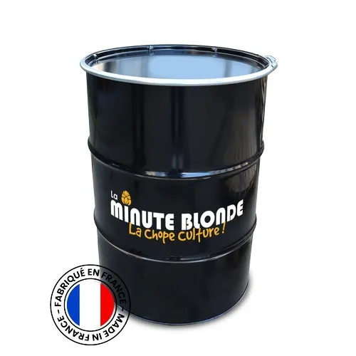 Baril Métallique Noir 200L Personnalisable - Fabrication Française