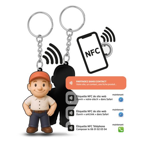 Porte-clés PVC 3D sur mesure avec puce NFC intégrée