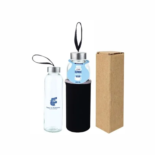 Bouteille en verre avec couvercle à sangle 500 ml