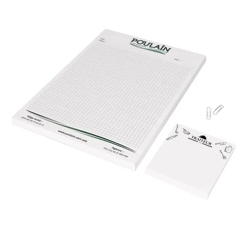 BLOC-NOTE ENCOLLE - MAXI 210 x 297 mm - 30 FEUILLES 80g OFFSET - IMPRESSION RECTO NOIR