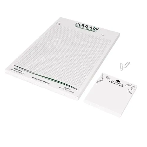 BLOC-NOTE ENCOLLE - MAXI 210 x 297 mm - 30 FEUILLES 80g OFFSET - IMPRESSION RECTO NOIR