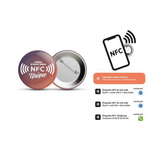 Badge Bouton Métal avec Puce NFC - Personnalisable Quadri