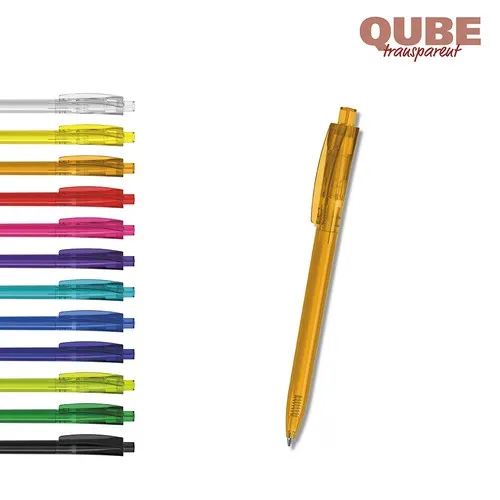 Stylo à bille transparent personnalisable Qube - Écriture 3000m