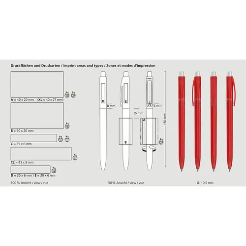 Stylo à bille transparent personnalisable Qube - Écriture 3000m