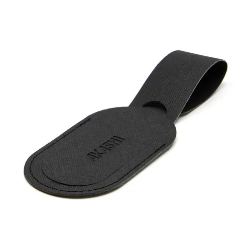 ETIQUETTE BAGAGE EN SIMILI-CUIR NOIR GRAINE - MADE IN EUROPE