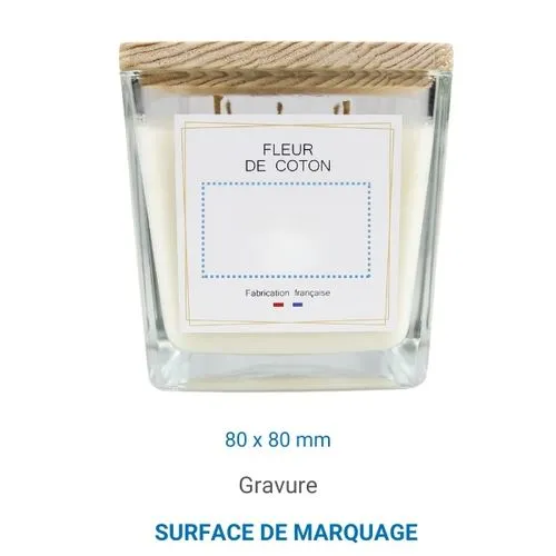 Bougie végétale GRASSE Carré 700g - Fleur de coton