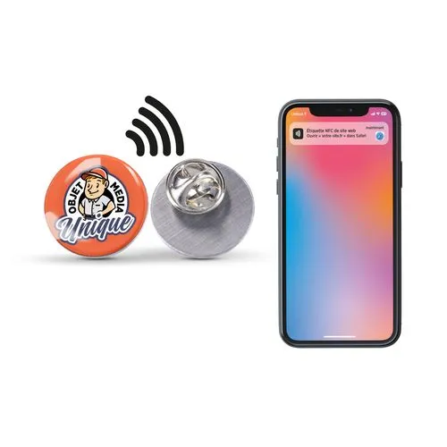 PIN'S BASE FER IMPRESSION QUADRI AVEC PUCE NFC