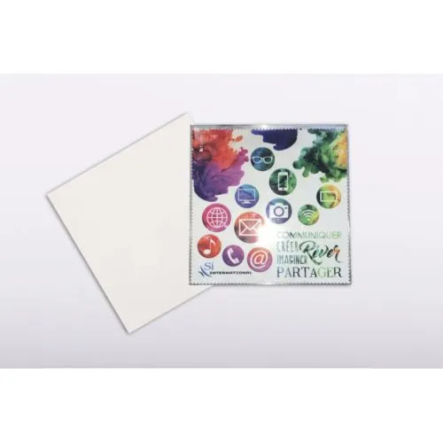 Microfibre nettoyante personnalisée sous polybag avec carton