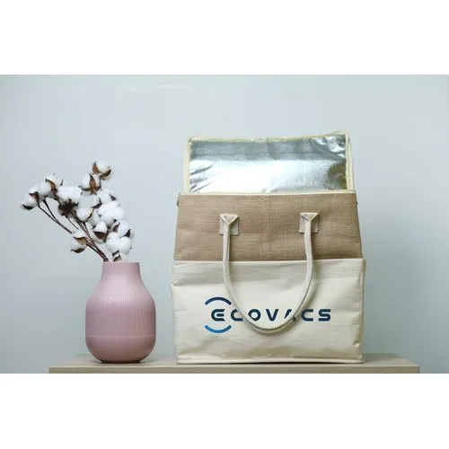 Sac isotherme en jute naturel personnalisable - Anses longues