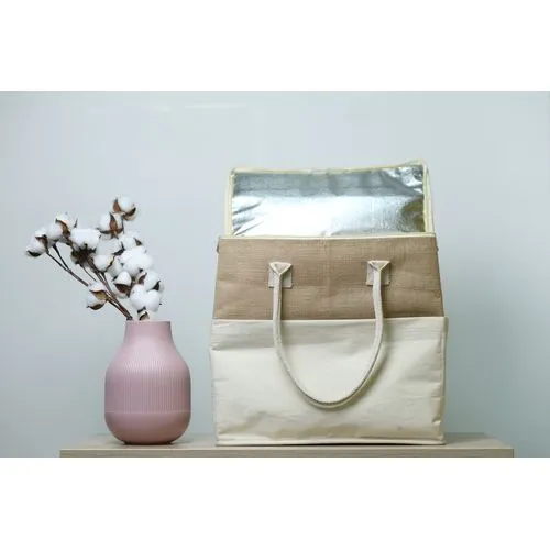 Sac isotherme en jute naturel personnalisable - Anses longues