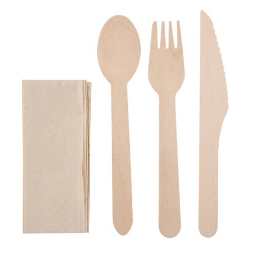 Set de Couverts en Bois Personnalisables 4 Pièces avec Serviette