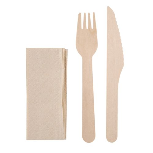 Set de Couverts en Bois Personnalisables 4 Pièces avec Serviette