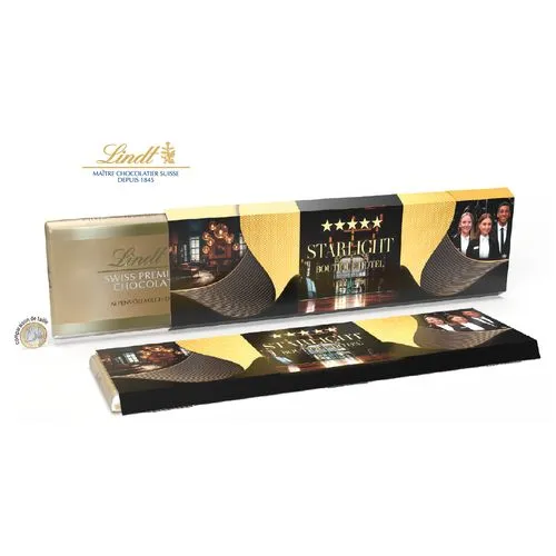 BARRE DE CHOCOLAT AU LAIT SUISSE LINDT dans un étui personnalisable