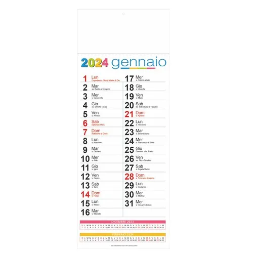 Calendrier Mural Multicolore 12 Mois Personnalisable - Format 22,5x59,5cm