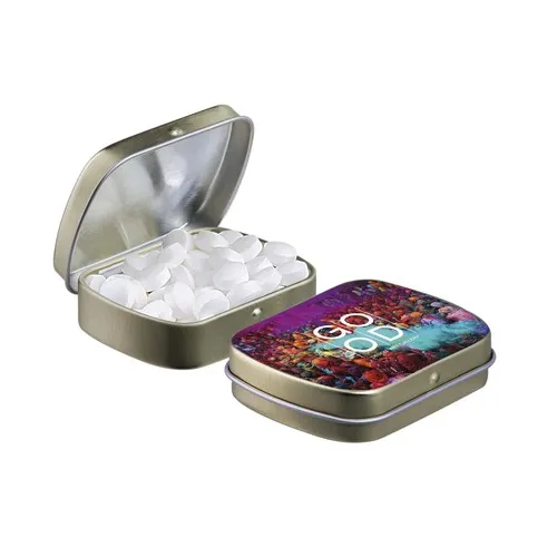 Boîte métal dorée personnalisable avec bonbons menthe