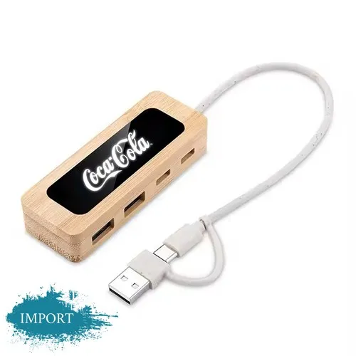Hub USB Bambou Personnalisable - 2 USB + 2 Type-C