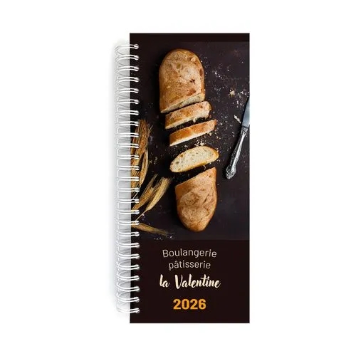AGENDA DE CAISSE 2026 - 137X335MM - COUVERTURE CONTRECOLLEE QUADRI RECTO AVEC PELLICULAGE BRILLANT - DOS CARRE COUSU COLLE EMBOITE
