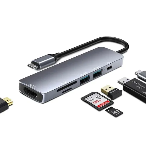 Hub USB-C 6 en 1 Personnalisable - Multiports PD 60W & HDMI 4K