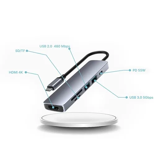 Hub USB-C 6 en 1 Personnalisable - Multiports PD 60W & HDMI 4K