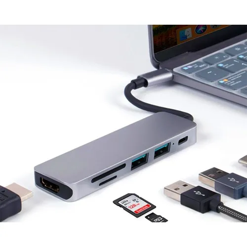 Hub USB-C 6 en 1 Personnalisable - Multiports PD 60W & HDMI 4K