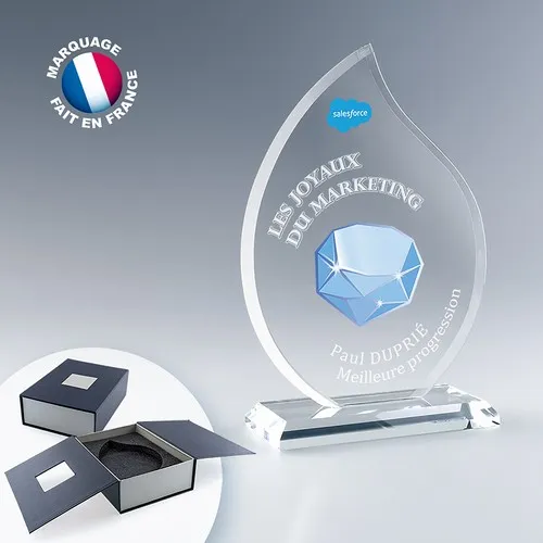 Trophée Flamme en Verre Personnalisable - Gravure Laser Premium