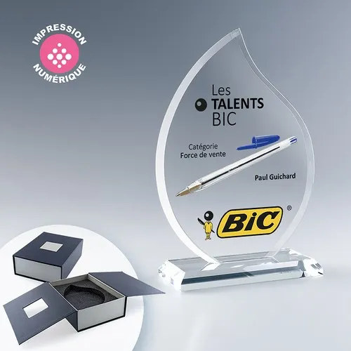 Trophée Flamme en Verre Personnalisable - Gravure Laser Premium