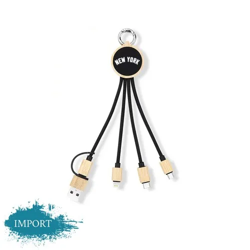 Câble de chargement 3-en-1 en bambou avec logo LED personnalisable