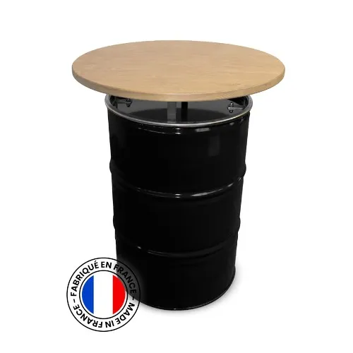 Table Haute Baril 200L Noir Plateau Bois - Personnalisable